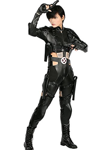 Domino Costume Cosplay Outfit Bodysuit Suit Black PU Leather