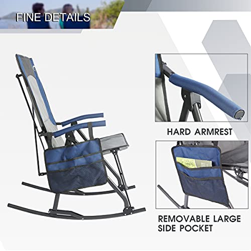 PORTAL Folding Camping Rocking Chairs with High Back Hard Armrest Support 300 lbs, Blue, 18" D x