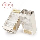 Postta Shielded RJ45 CAT5E CAT6 Crimp Connector 8P8C STP Gold Plated Ethernet Network Cable Plug 50 Pieces