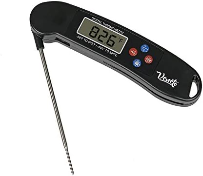 Instant Read Cooking Thermometer with Blue Backlit LCD Display. Great for BBQ &amp; Grilling Food. (Black)