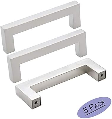 5pack Goldenwarm Brushed Nickel Square Bar Cabinet Pull Drawer