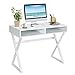 Tangkula White Desk with Storage, Makeup Vanity Table for Bedroom, Multifunctional Study Table with 2 Storage Compartments, Writing Desk for Home Office
