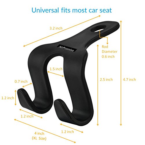 2 Sets Car SUV Headrest Hanger With Double Hooks XL For Back Seat - Great Hanger For Purse, Grocery Bags And Clothes - Convenient Universal Vehicle Storage Organizer – Max. Load 16 Lbs (Black)