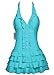 COCOPEAR Women's Cover Up One Piece Swimsuits V-Neck Push Up Skirted Swimdress Aqua XL/10-12