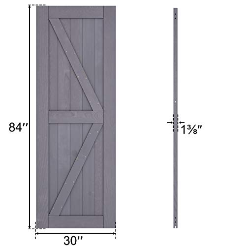 Genius Iron Gray 30inx84in Barn Door with 5FT Sliding Door Hardware Kit & Flush and Pull Set & Floor Guide, Pre-Drilled Ready to Assemble Environmental Solid Fir Wood Single Door Panel, K-Frame - Thumbnail 5