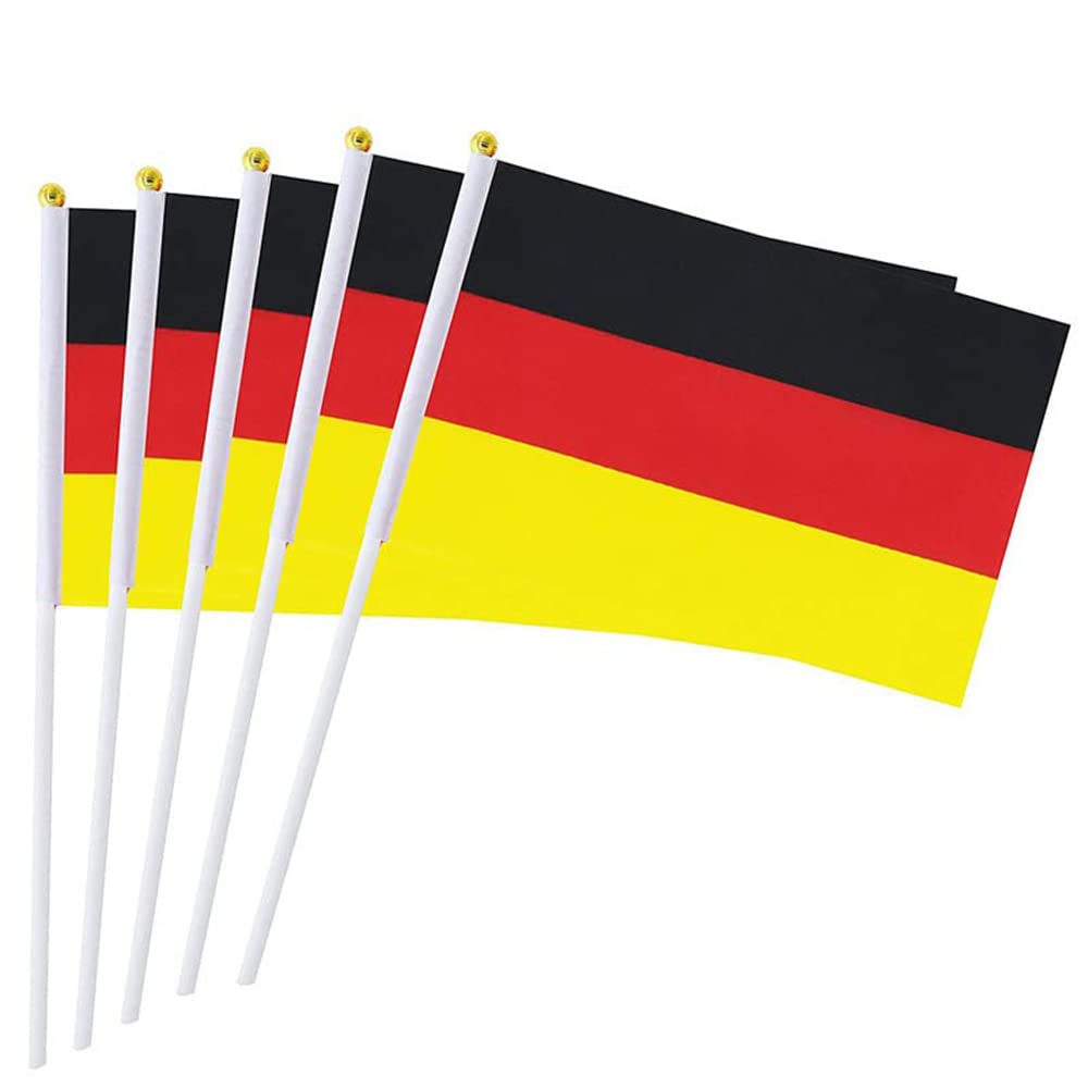 Pack of 15 Handheld Mini Flag Germany Stick Flag Sports Events Parade 21 x 14 cm German Flag for Football Games and Fan Events
