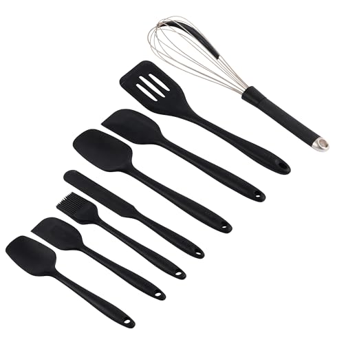 Salter BW12838EU7 Bakes Set di utensili in silicone - Kit di utensili per cottura, orientatore, cucchiai, spatole, raschietto, spazzola per pasticceria, frusta, antimacchia, pulizia semplice, nero