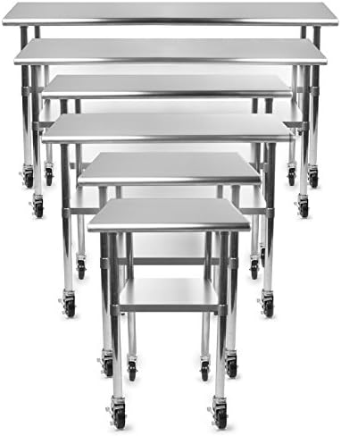 GRIDMANN NSF Stainless Steel Commercial Kitchen Prep & Work Table w/ 4 Casters (Wheels) - 36 in. x 24 in.