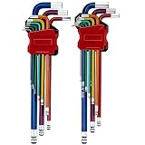 Lichamp 18-Piece Hex Key Set, Long Arm Ball End Allen Key Set, Folding Hex Key Wrench Tool Set with Knotched End, Durable Color Hex L-Wrench Tools Kit for Turning Screws with Foldable Holders (8211)