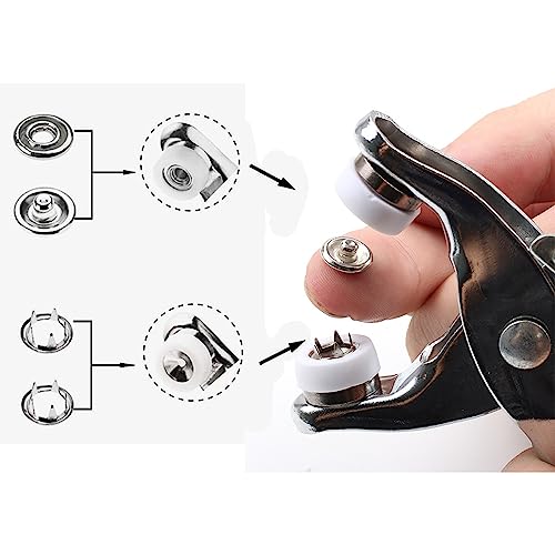GTAAOY 100 Sets Metal Snaps Buttons with Fastener Pliers Press Tool Kit Perfect for DIY Crafts Clothes Hats and Sewing, Snap Button Fasteners Kit for Clothing Sewing (9.5mm / 400 PCS)