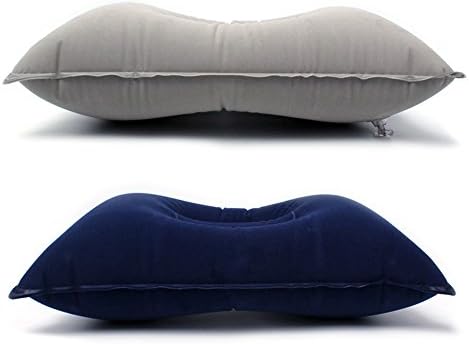Portable Inflatable travel pillow for camping, office and outdoor use. Soft Flocking Fabric Air Inflatable Pillow Cushion protect your neck and waist. (2 Pack)