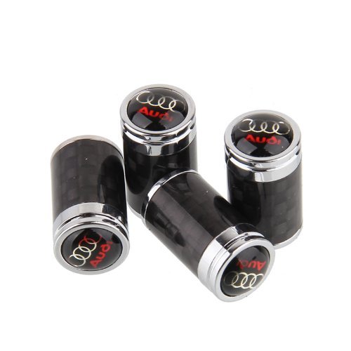 Autowcc Valve Stem Caps Air for Audi Carbon Fiber Universal Wheel Tire valve Covers 4pcs Black
