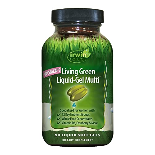 Irwin Naturals Women's Living Green Liquid-Gel Multi Vitamin - 90 Liquid Softgels - 70 Essential Nutrients, Full-Spectrum Vitamins,Wholefood Blend - Targeted Adrenal & Brain Support -30 Total Servings