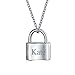 Functional Lock Pendant Charm Polished 925 Sterling Silver Engravable Necklace For Women Chain 16 Inches