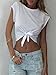 Women's Cotton White Summer Tie Front Short Sleeve Round Neck Crop Top, X-Large
