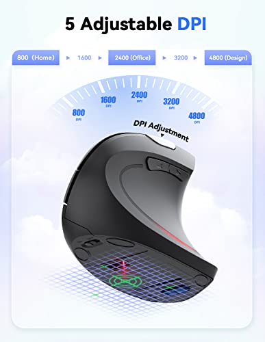 TECKNET Ergonomic Mouse, 4800 DPI Vertical Mouse with 5 Adjustable DPI Wireless Mouse with 6 Buttons 2.4G Silent Computer Mouse for Laptop,Notebook,Desktop, PC, MacBook Windows Mac Chromebook Linux