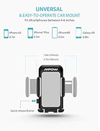 Soporte para teléfono para automóvil Mpow 033, soporte para parabrisas para teléfono con brazo largo con diseño de un botón y base antideslizante Base para coche Compatible iPhone Xs MAX, Xs, Xr, X, 8,7,7P, 6s, Galaxy S10, S9, S8, Google , LG, HTC (Gris)