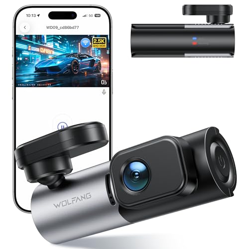 WOLFANG 2.5K Dashcam Voiture, 1440P WiFi Caméra Voiture avec App Contrôle, Mini Dash Cam Avant avec Grand Angle 170°, G-Capteur, Mode Stationnement 24H, Vision Nocturne, Enregistrement en Boucle