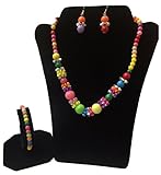 Plastic Bead Jewelry Set for Little Girls | Multicolor beaded flower necklace, bracelet, and earring set | Play Jewelry | 16 inches ----- and