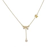 MIKAMU bow Pendant Necklaces for Women CZ cubic zirconia 14K Gold Plated Pendant Necklace bow Valentine's Day Jewelry Sister Wife Girlfriend