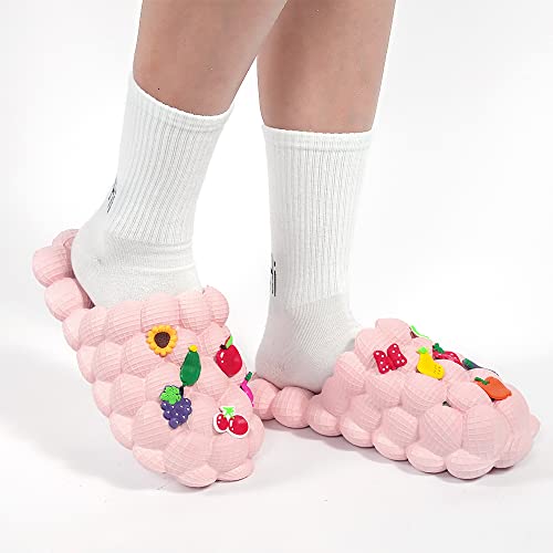 YONMOTTO BUBBLE SLIDES FOR WOMEN MEN, FUNNY MASSAGE CLOUD SLIPPERS WITH CHARMS, NON-SLIP SPA SANDALS
