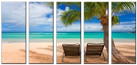 Tropical beach print on canvas, seascape canvas art prints, beach wave canvas print, framed and ready to hang, home and office beach décor, beach canvas designs, 5 panel print, ocean wall art