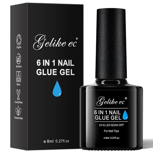 Gelike Ec Gel Nail Glue - 6 in 1 UV Nails Glue Base Coat Strong Adhesive for False Nails Acrylic Tips Press On Nails