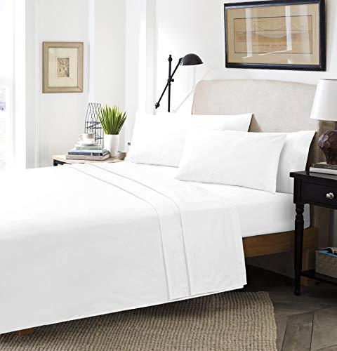 clicktostyle 100% Brushed Cotton Flanelette Flanel Extra Deep Fitted Sheets 16"/40cm Depth Pillow Cases Sold Separately (White, Double)