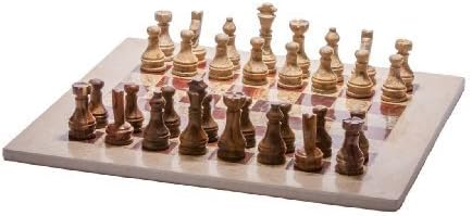 16" x 16" Fossil Marble Chess Set with Velvet Storage Case 32 pieces