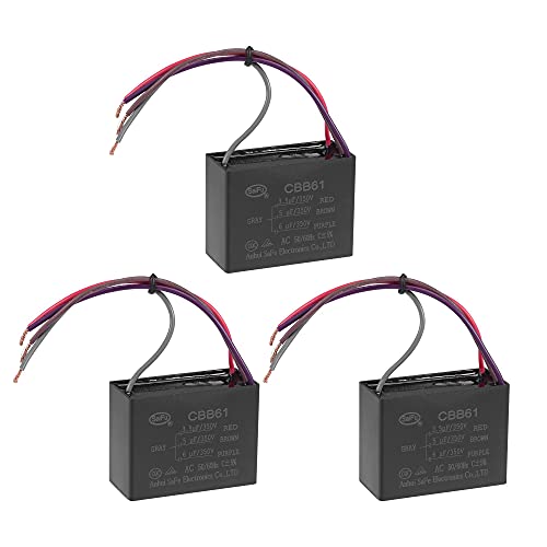 uxcell Ceiling Fan Capacitor CBB61 3.5/5/6uF 350V AC 4 Wires Metallized Polypropylene Film Capacitor 58x44x26mm for Electric Fan Pump Motor Generator 3Pcs: Industrial & Scientific