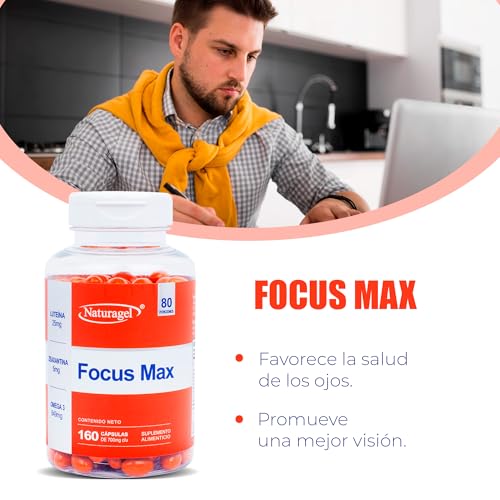 LUTEINA - FOCUS MAX | Naturagel Luteína con Zeaxantina y Omega 3 | Suplemento para la Vista - Apoyo Visual y Salud Ocular | 160 Softgels