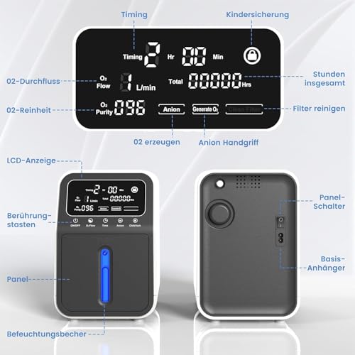 Oxygen Device for Home, Oxygen 30% ~ 90% Purity 1-9L/min Flow, 24H Continuous Oxygen Supply, with Misting, Remote Oxygen Concentrator, Home and Travel