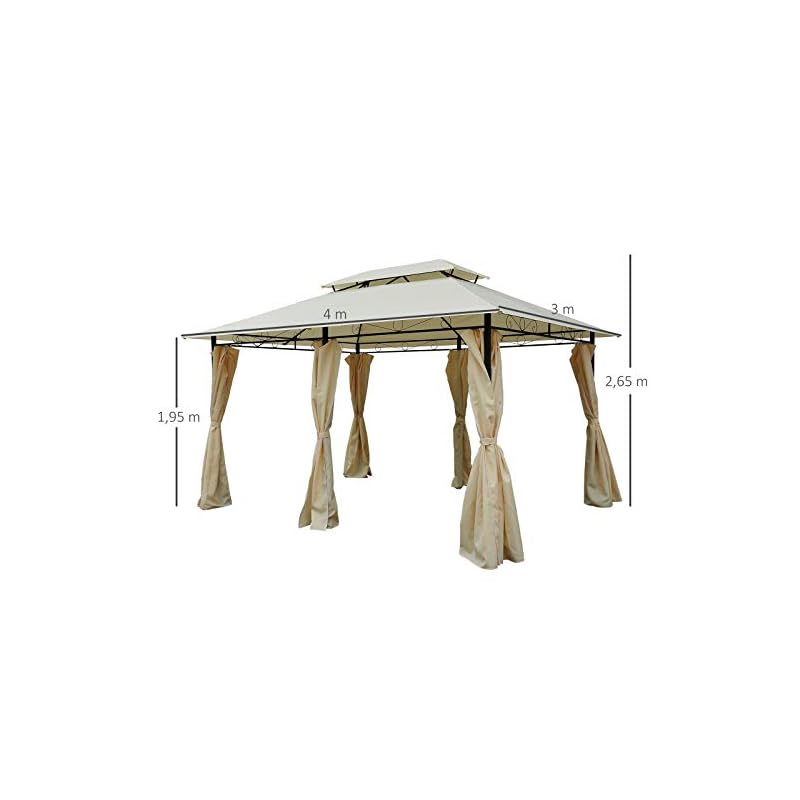 Outsunny Cenador de Jardín 3x4 m Marco Acero Gazebo con Doble Techo 6