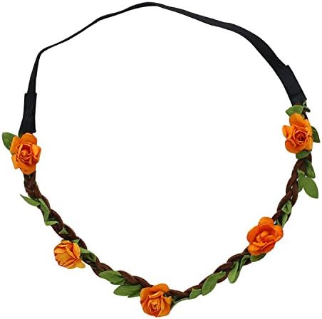 ESTD Boho Style Floral Flower Women Girls Hairband Headband Festival Party Wedding (Orange)