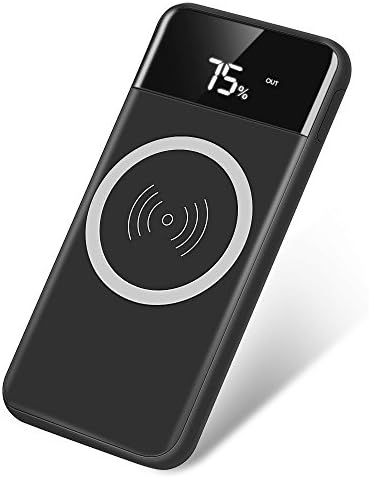 Qi Wireless Portable Charger, Hokonui 10000mAh Charging Power Bank with LED Digital Display External Battery Pack 2 in 1 for iPhone, Samsung Galaxy S9 Plus/S9, iPad,and More (Black)