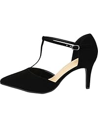 Cambridge Select - Tirador de tacón para mujer con hebilla en T, puntera cerrada, acolchado, cómodo