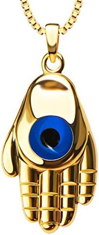 Archaize 18k Gold Plated Blue Eye&amp;Robot Hand Necklace Pendant Unisex Trendy Jewelry Gift P30150