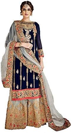 Style Amaze Women's Latest Blue Color heavy Embroidered New Plazzo Style Wedding Collection Festival Collection Party waer Traditiona wear Salwar Suit Dress materials