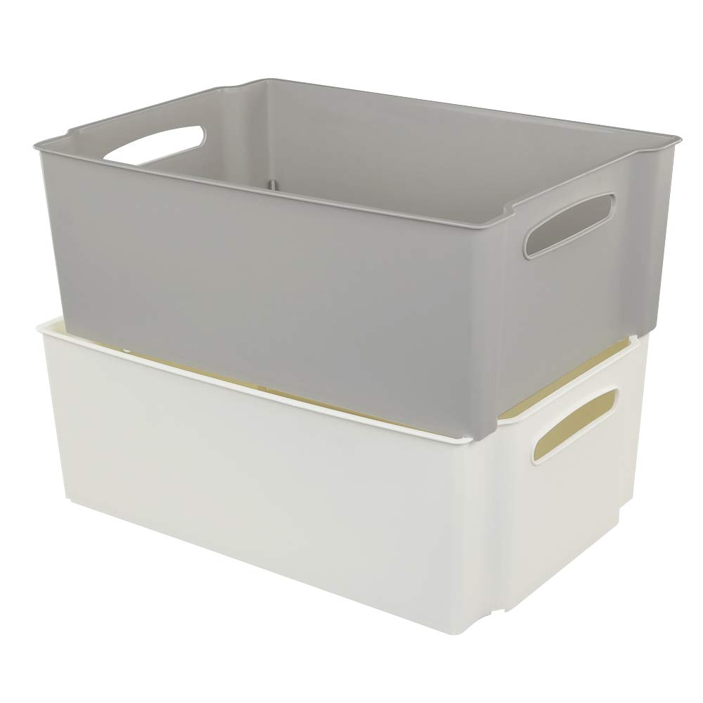 6 Contenitori Piccoli In Plastica Bianca Senza Coperchio, Organizer Da 27,5x10,5x9,5 Cm Per Dispensa E Bagno, Con Maniglie