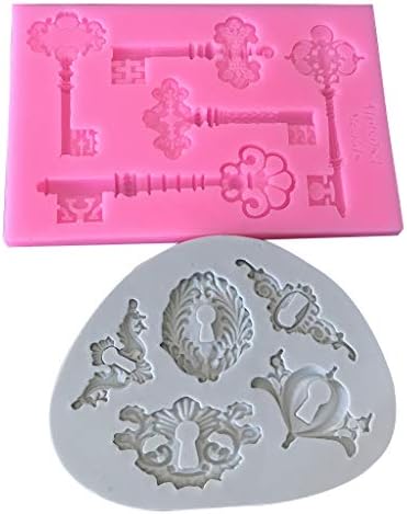 DIY- Set of 2 Gorgeous Key Mold Keyhole Mold Vintage Cake Fondant Mold Baroque Style Fondant Silicone Mold for Sugar-craft Cupcake Topper Jewelry Polymer Clay Crafting Projects