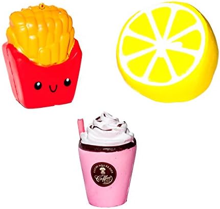 Jumbo Squishy Slow Rising Toys - Stress Relief Kawaii Push and Pull Toys - Pack of 3 - Huge Lemon/Coffee/Fries - The Most Favored Toys - Squishies Best for Kids - Fruit and Food Decorations