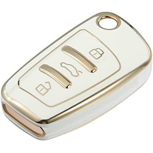 MACHSWON 3 Button Car Key Fob Cover Remote Key Fob Case TPU Button Full Protector Cover Key Shell White for Audi Q3 2015-2020