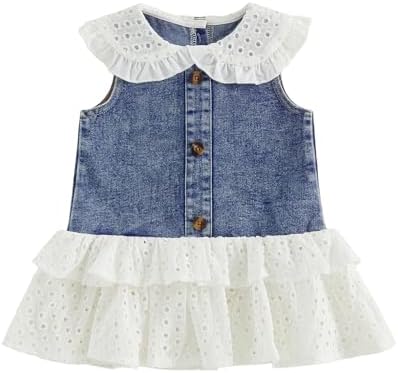 Amazon.com: Toddler Kids Girls Denim Dresses Lace Puff Sleeve Sundress  A-Line Casual Dress Pearl Decorated Dress (Blue, 5-6 Years): Clothing,  Shoes & Jewelry