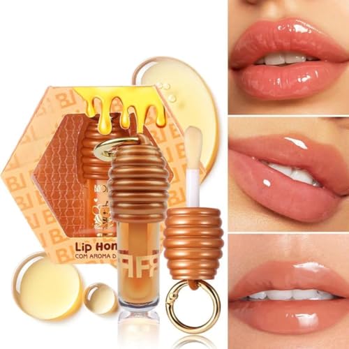 Lip Honey Gloss Labial com Aroma de Mel, Chaveiro Influencer, Gloss Labial, lábios macios, Batons, Batons Líquidos, Hidratante Labial Mel