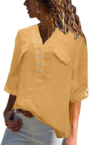 Daylin Women Lady Plus Size Vintage Solid Brief Nice Half Sleeve V-Neck Button Casual Top T-Shirt Blouse M~5XL