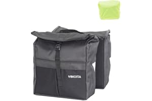 Vincita New Top Load Double Pannier Water Resistant Cycling Side Bags - with Rain Cover, Large, Carrying Handle, Reflective Spots - Bike Rack Carrier Saddle Bag - Bicycle Accessories (2 Tone Grey)