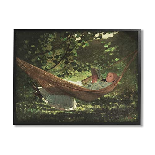 Stupell Industries Girl Reading Book Hammock Classic Vintage Painting, Design b…