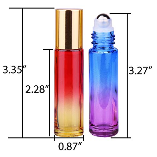 INICE 12 10ml THICK Glass Roller Bottles Roll on Bottle Big Stainless Ball Gradient Color for Essential Oils (3 Dropper, 1 Funnel, 1 Extra Roller Ball, 1 Bottle Opener, 12 Labels) - Thumbnail 2