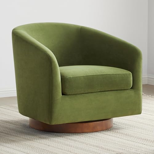 CHITA Swivel Accent Chair, FSC Certified Upholstered Velvet Barrel Chair for Living Room, Fully Assembled, Forest Green