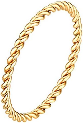 UNAPHYO Women's Stainless Steel 1.5mm Twisted French Rope Skinny Wedding Ring Gold Size 7